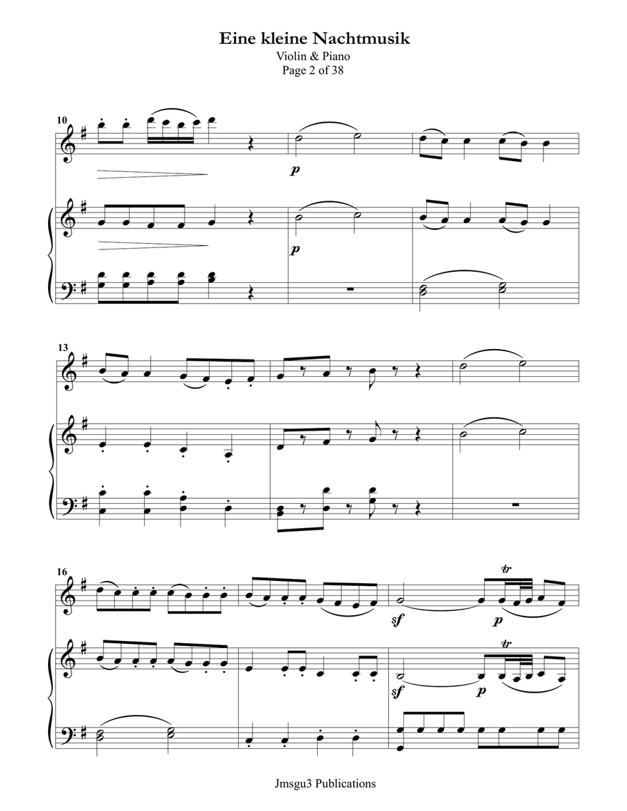 Mozart: Eine kleine Nachtmusik for Violin & Piano Violin Solo scores gallery preview page 2