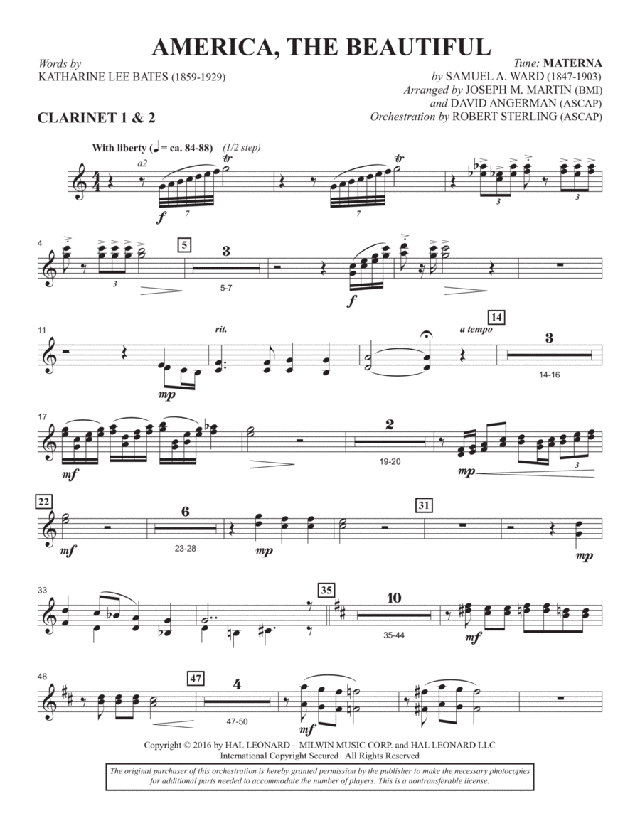 America, the Beautiful - Bb Clarinet 1 & 2