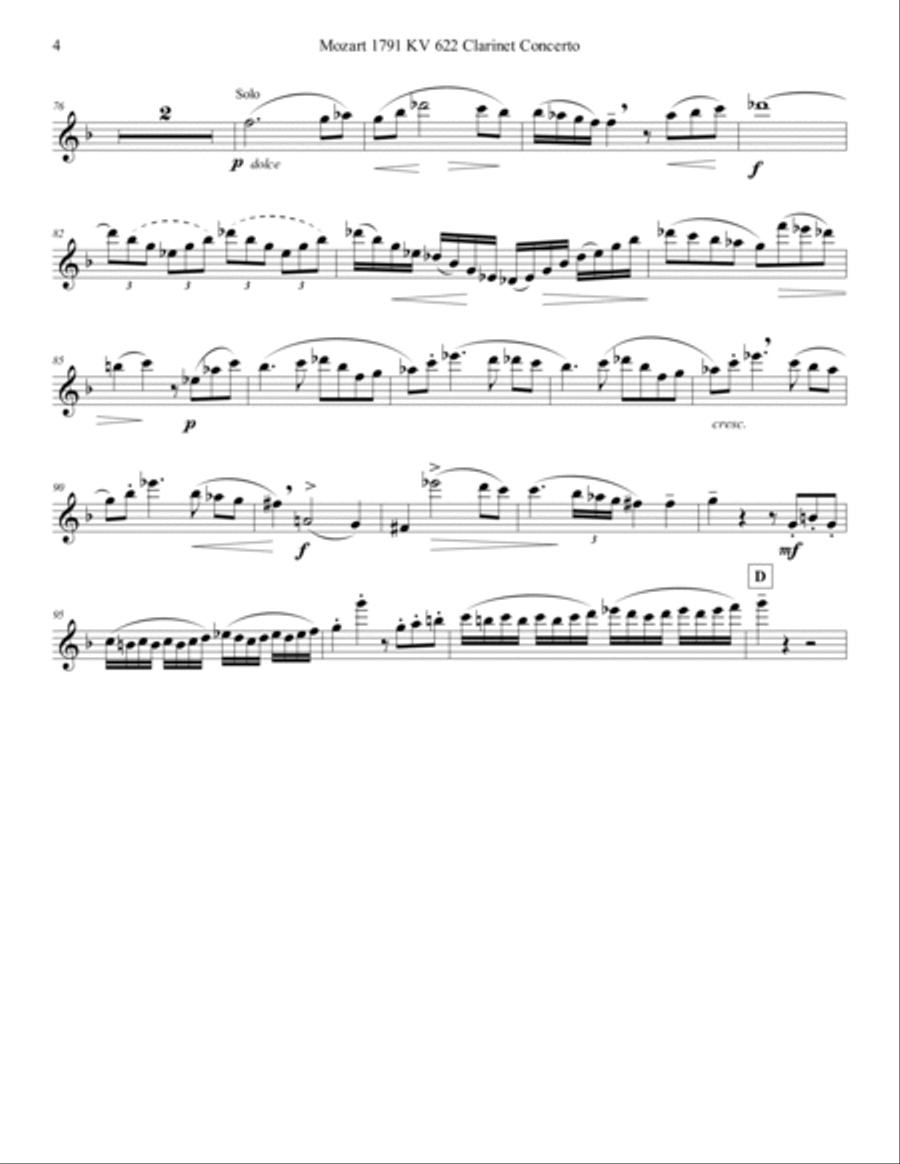 Mozart 1791 KV 622 Clarinet Concerto in F Flute Solo Part Only Clarinet scores gallery preview page 4