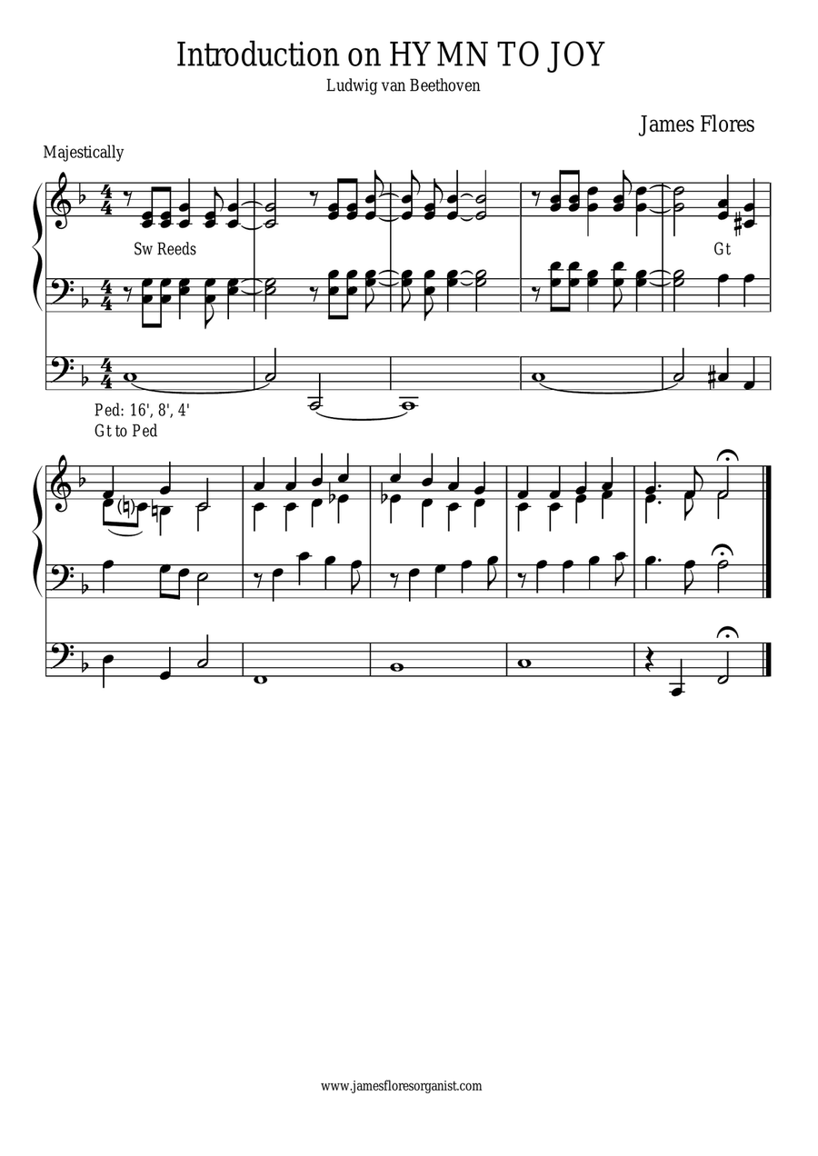 Introduction on HYMN TO JOY (ODE TO JOY) Organ Solo scores gallery preview page 1