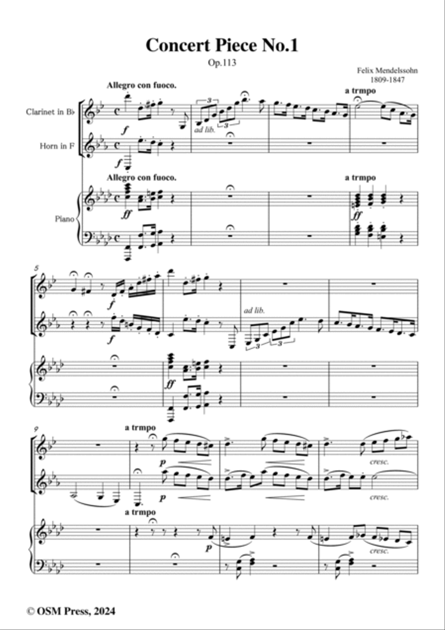 F. Mendelssohn-Concert Piece No.1,for Clarinet,Horn and Piano Clarinet scores gallery preview page 2