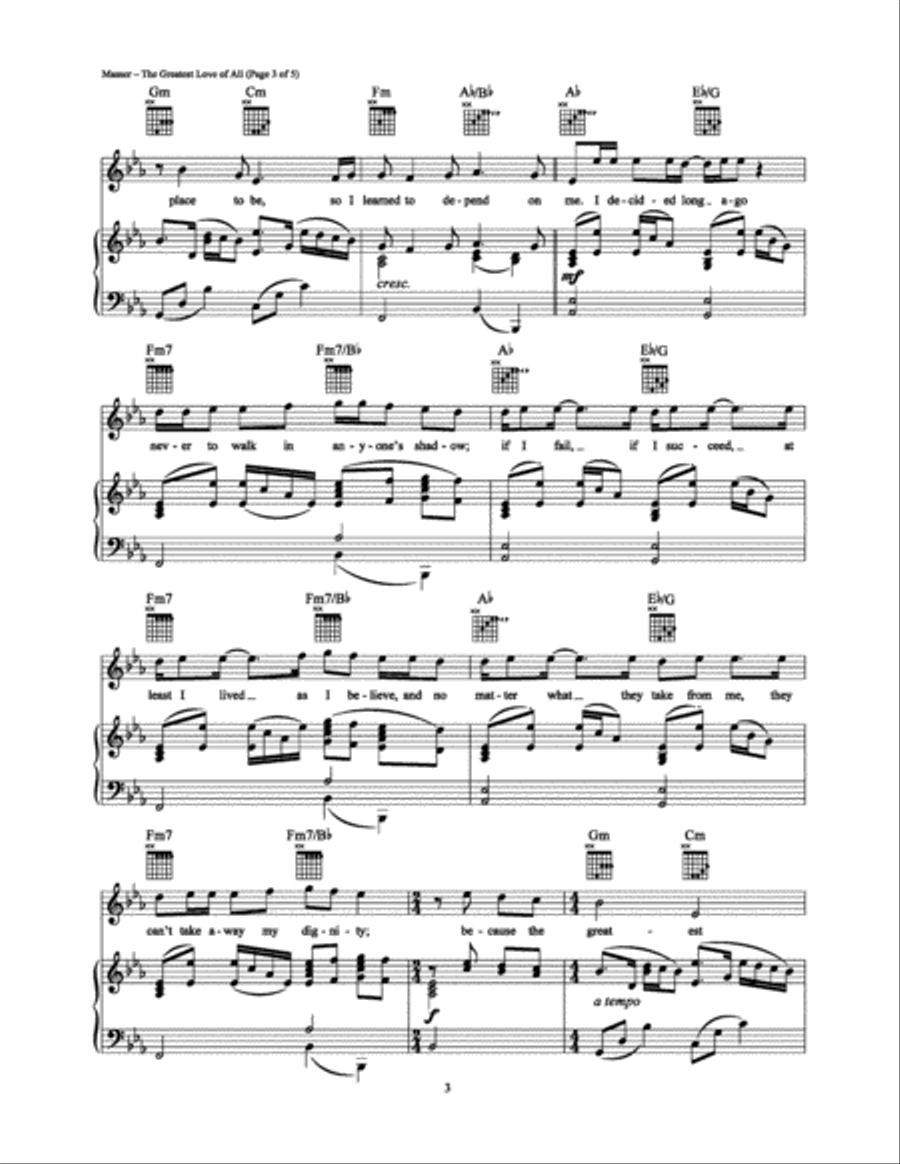 The Greatest Love of All Piano, Vocal, Guitar scores gallery preview page 3