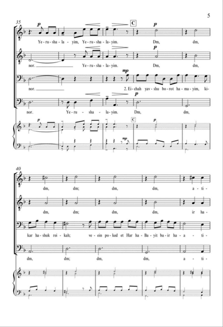 Yerushalayim Shel Zahav: (Jerusalem of Gold) (Downloadable) TTBB scores gallery preview page 4