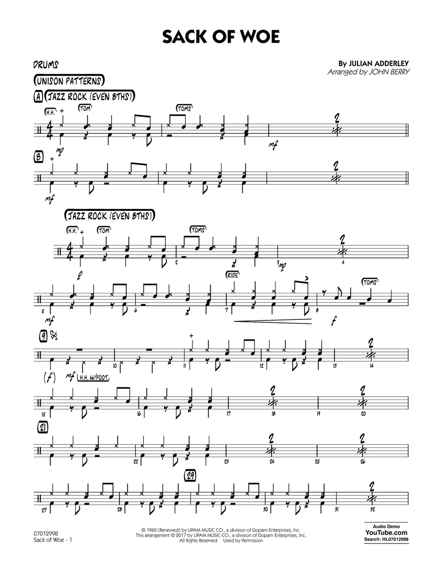 Sack of Woe - Drums Jazz Ensemble scores gallery preview page 1