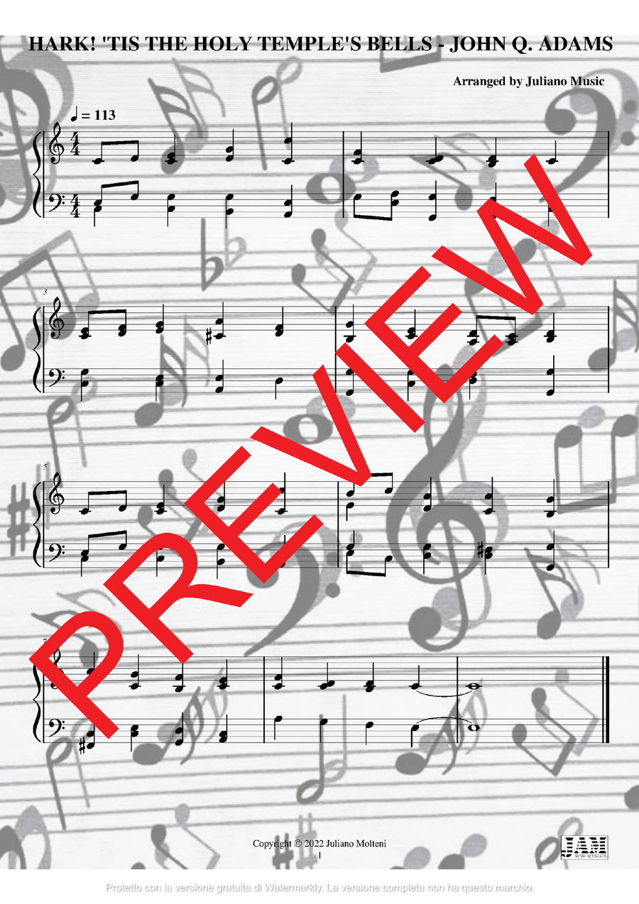 HARK! 'TIS THE HOLY TEMPLE'S BELLS - JOHN Q. ADAMS (HYMN - EASY ORGAN) Organ Solo scores gallery preview page 2