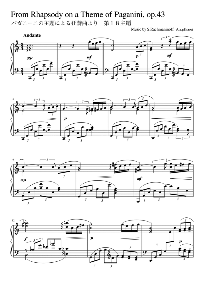 Vasil'evich:Rapsodie sur un thème de Paganini Op.43 pour Piano et Orchestre (Cdur) image number null