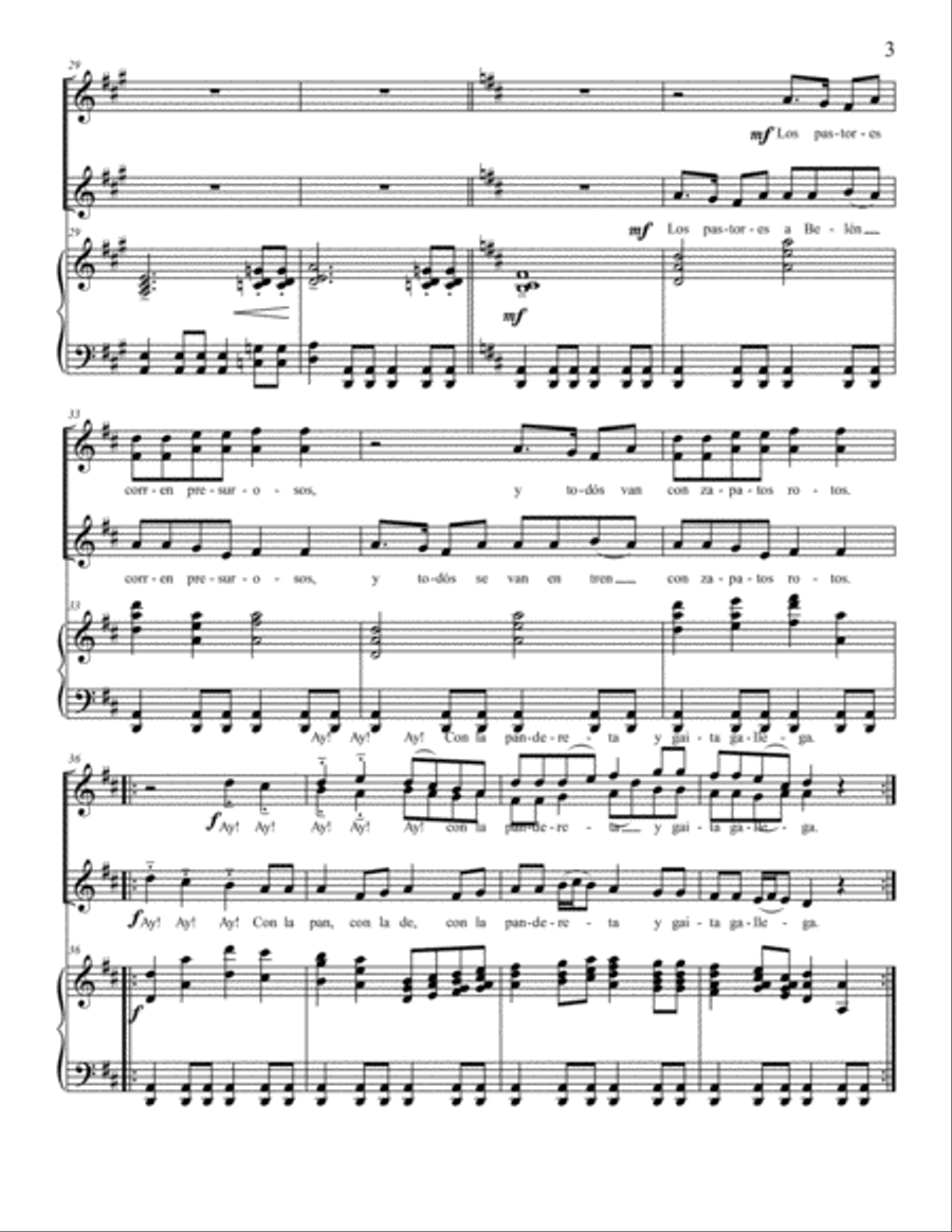 Los Pastores a Belen (Shepherds to Bethlehem)- SSA and piano SSA scores gallery preview page 3