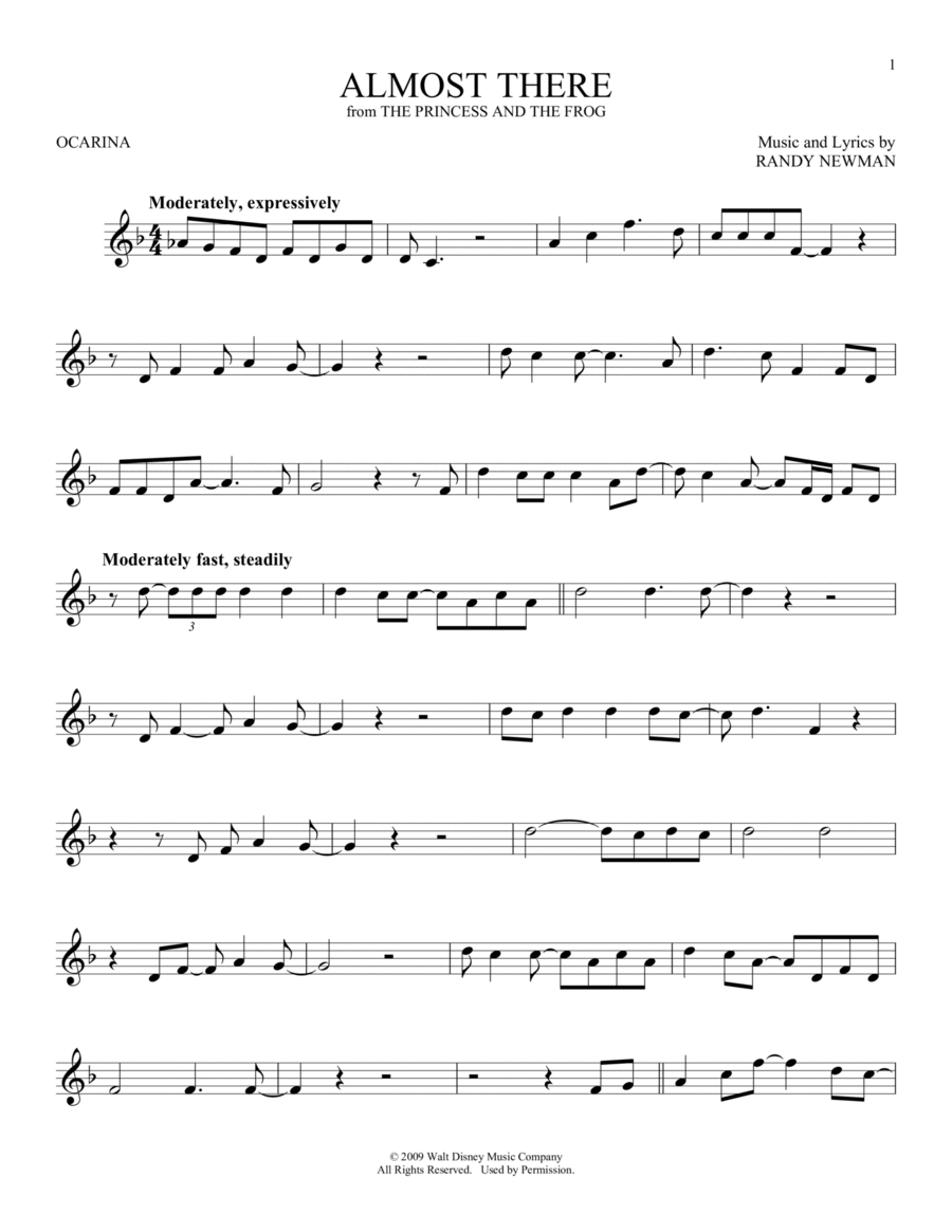 Almost There (from The Princess And The Frog) ocarina scores gallery preview page 1