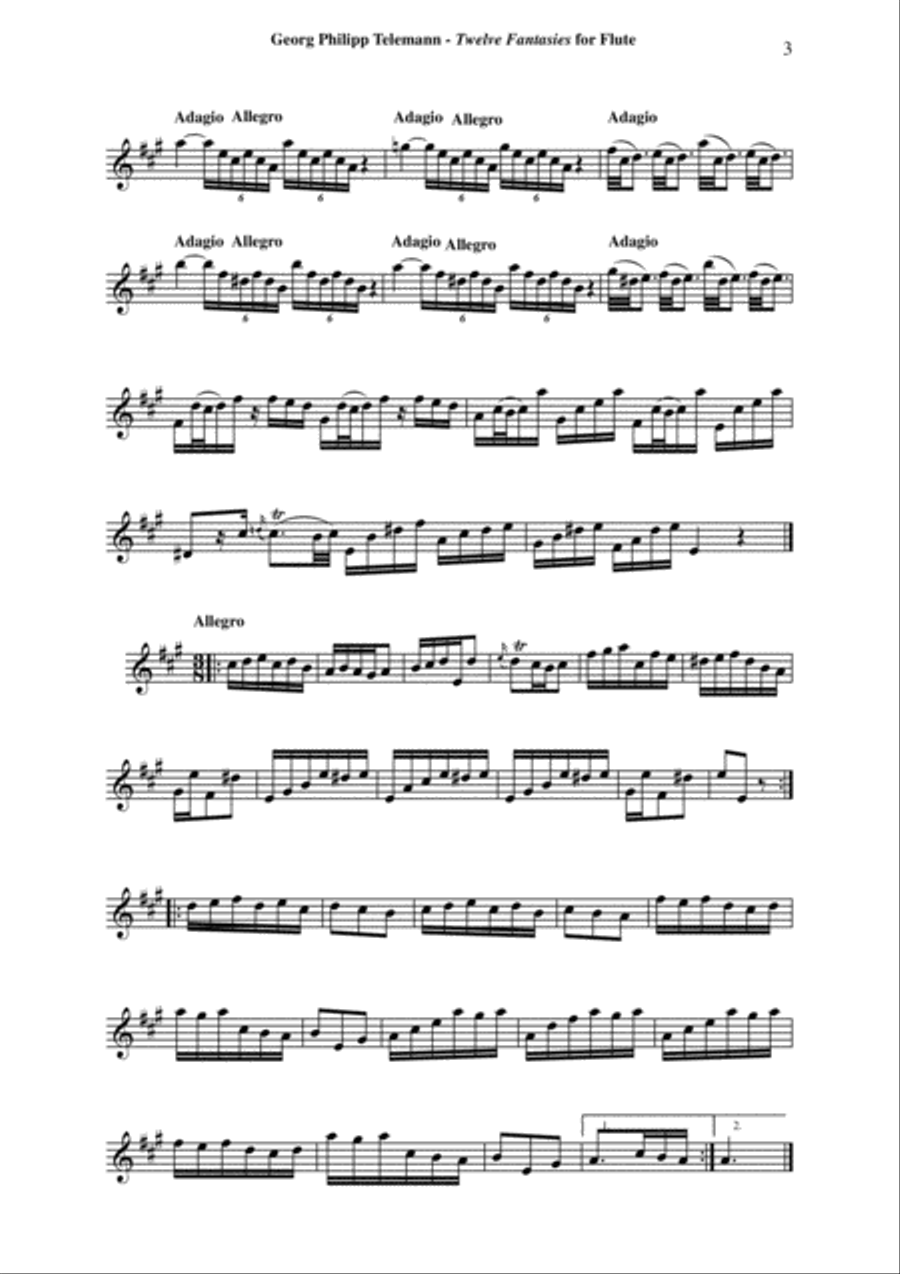 Georg Philipp Telemann: 12 Fantasias for Flute without Bass, TWV 40:2-13, edited by Paul Wehage Flute Solo scores gallery preview page 3