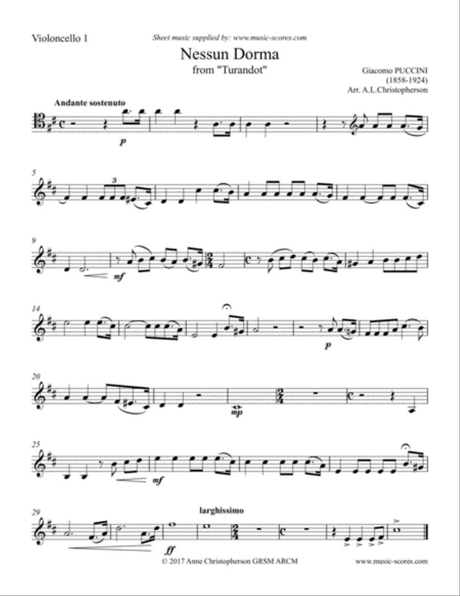 Nessun Dorma - Cello Quartet - D ma String Quartet scores gallery preview page 3