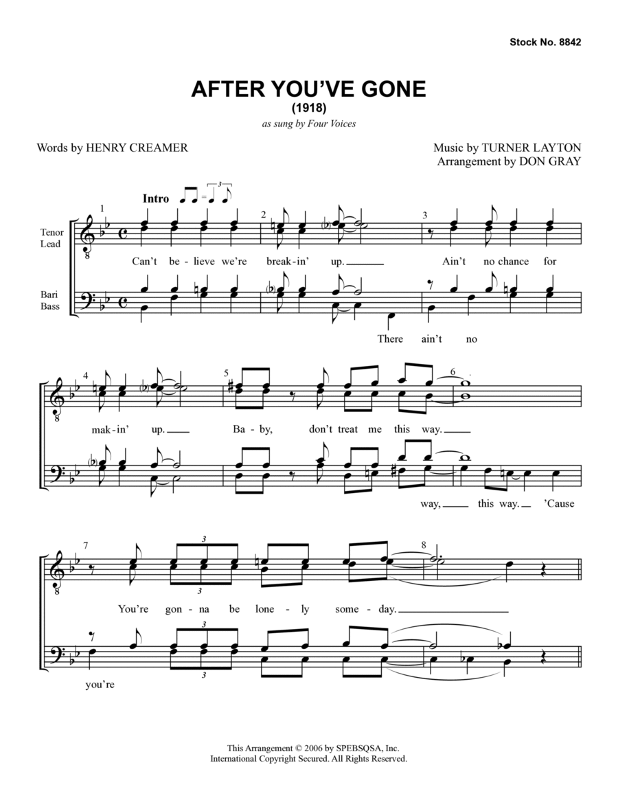 After You've Gone (arr. Don Gray) TTBB scores gallery preview page 1