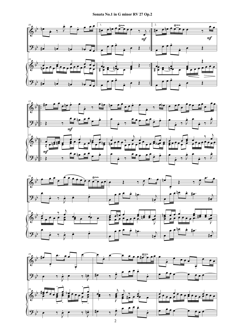 Vivaldi - Trio Sonata No.1 in G minor RV 27 Op.2 for Violin, Cello and Cembalo (or Piano) Piano Trio scores gallery preview page 2