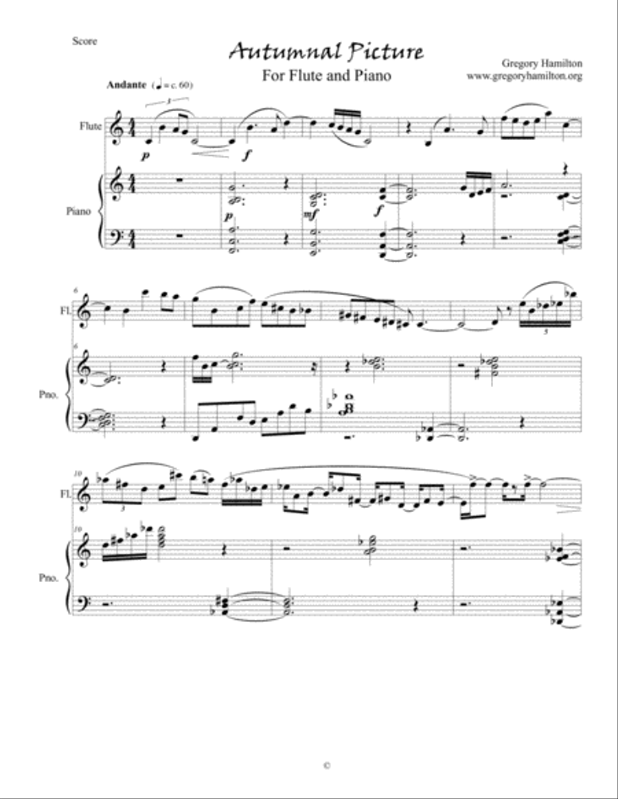 Autumnal Picture for Flute and Piano by Gregory Hamilton
