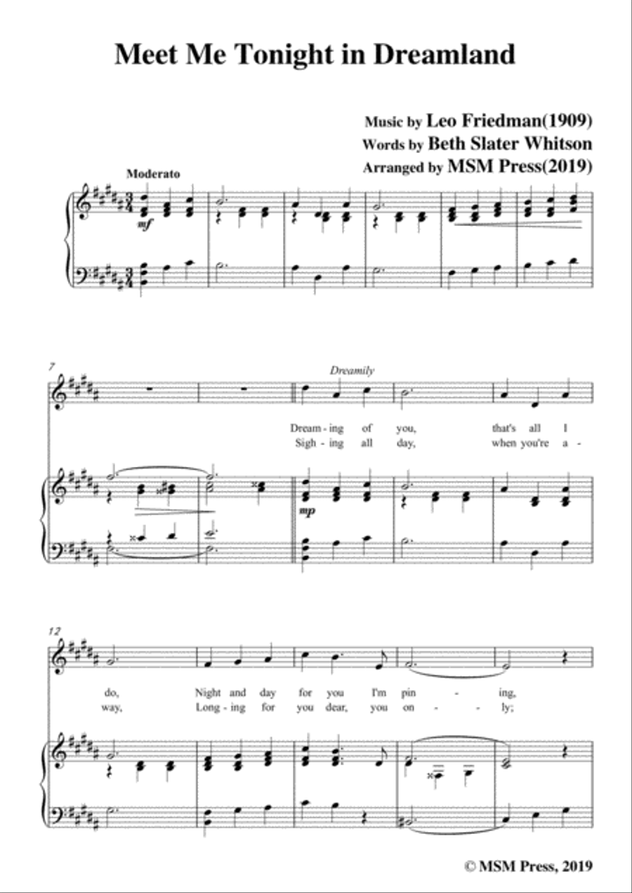 Leo Friedman-Meet Me Tonight in Dreamland,in B Major,for Voic&Piano Voice scores gallery preview page 3
