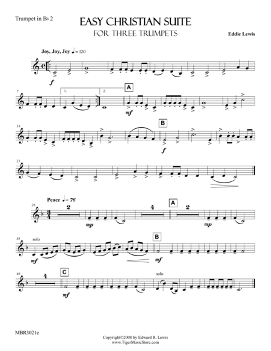Easy Christian Suite for Trumpet Trio by Eddie Lewis Trumpet Trio scores gallery preview page 6