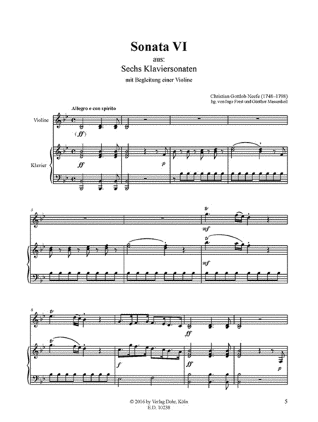Sonate Nr. 6 für Violine und Klavier B-Dur (aus: Sechs Klaviersonaten mit Begleitung einer Violine)