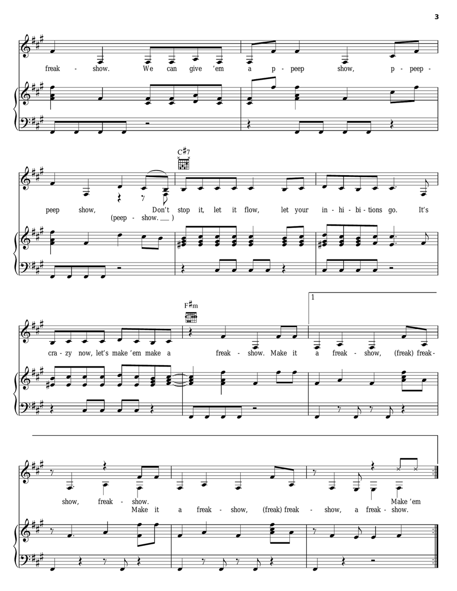 Freakshow Freakshow Piano, Vocal, Guitar scores gallery preview page 3