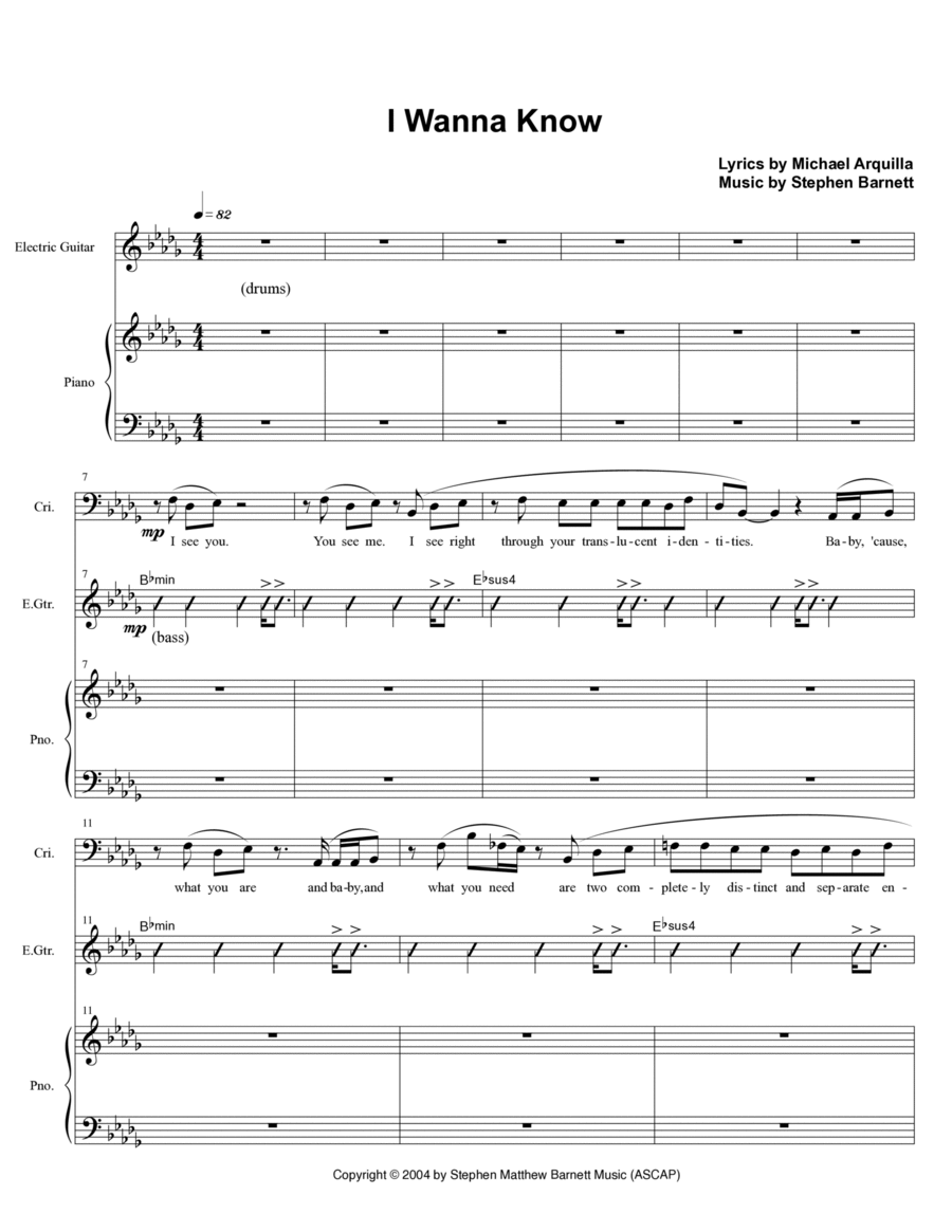 I Wanna Know Piano, Vocal, Guitar scores gallery preview page 1
