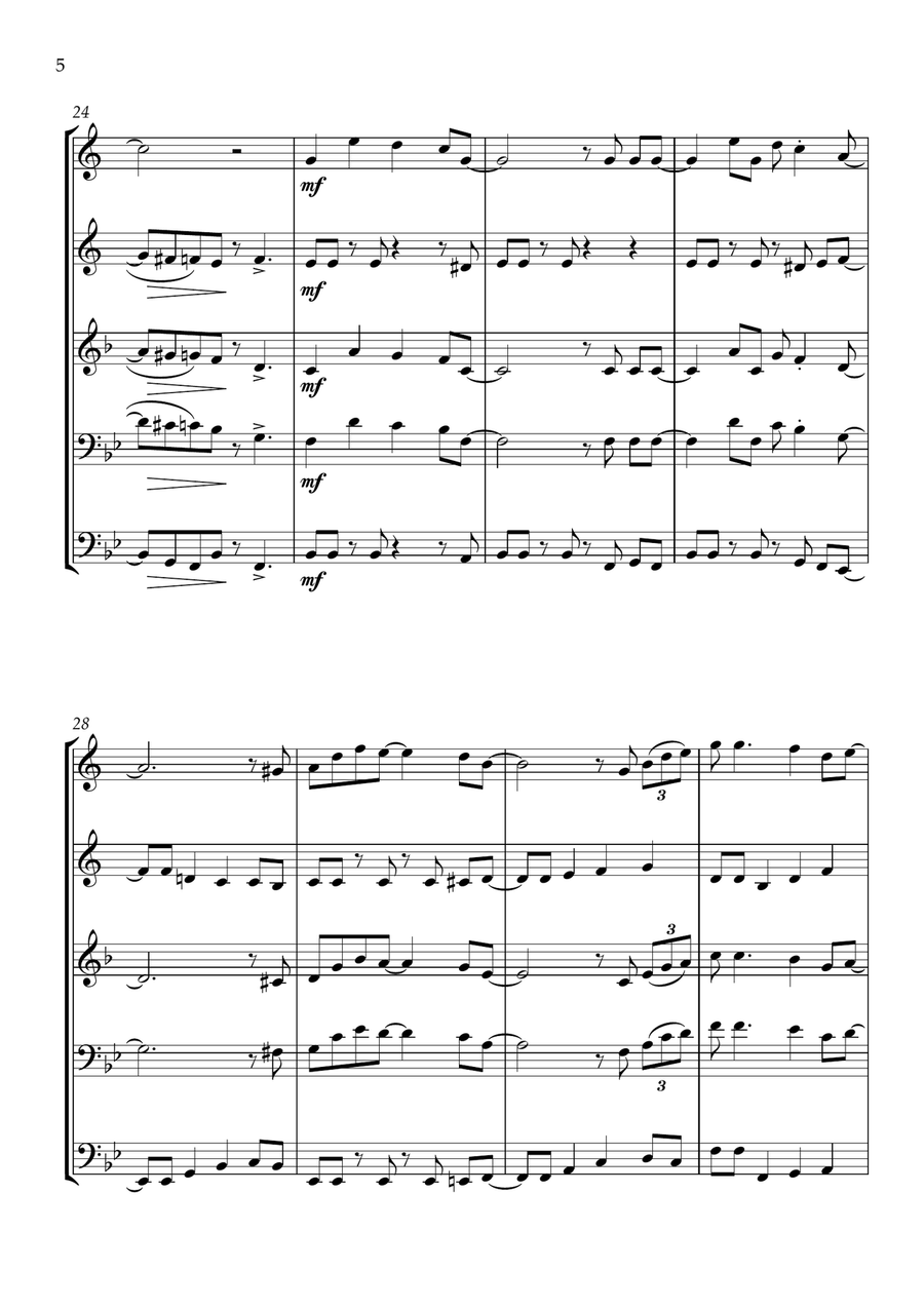 Jingle Bells - Jazz Arrangement for Brass Quartet Brass Quartet scores gallery preview page 6