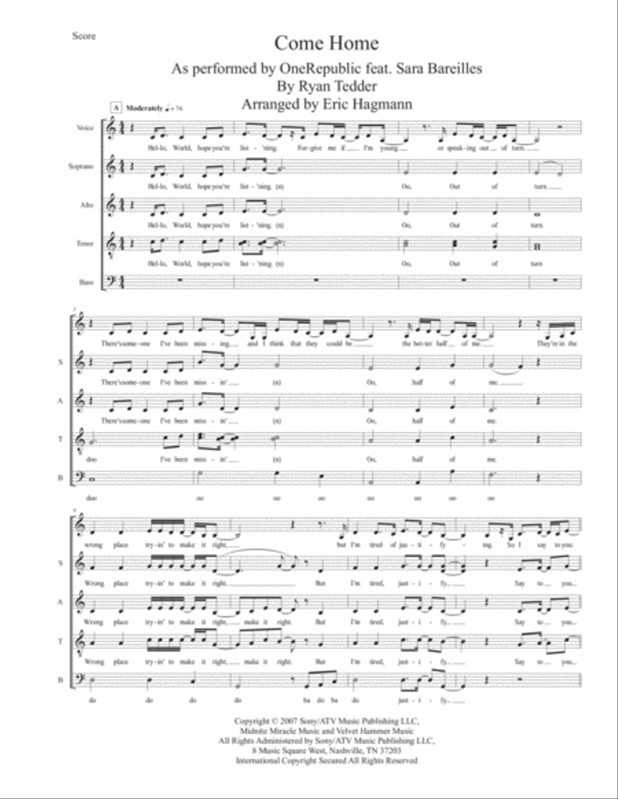 Come Home Divisi scores gallery preview page 1