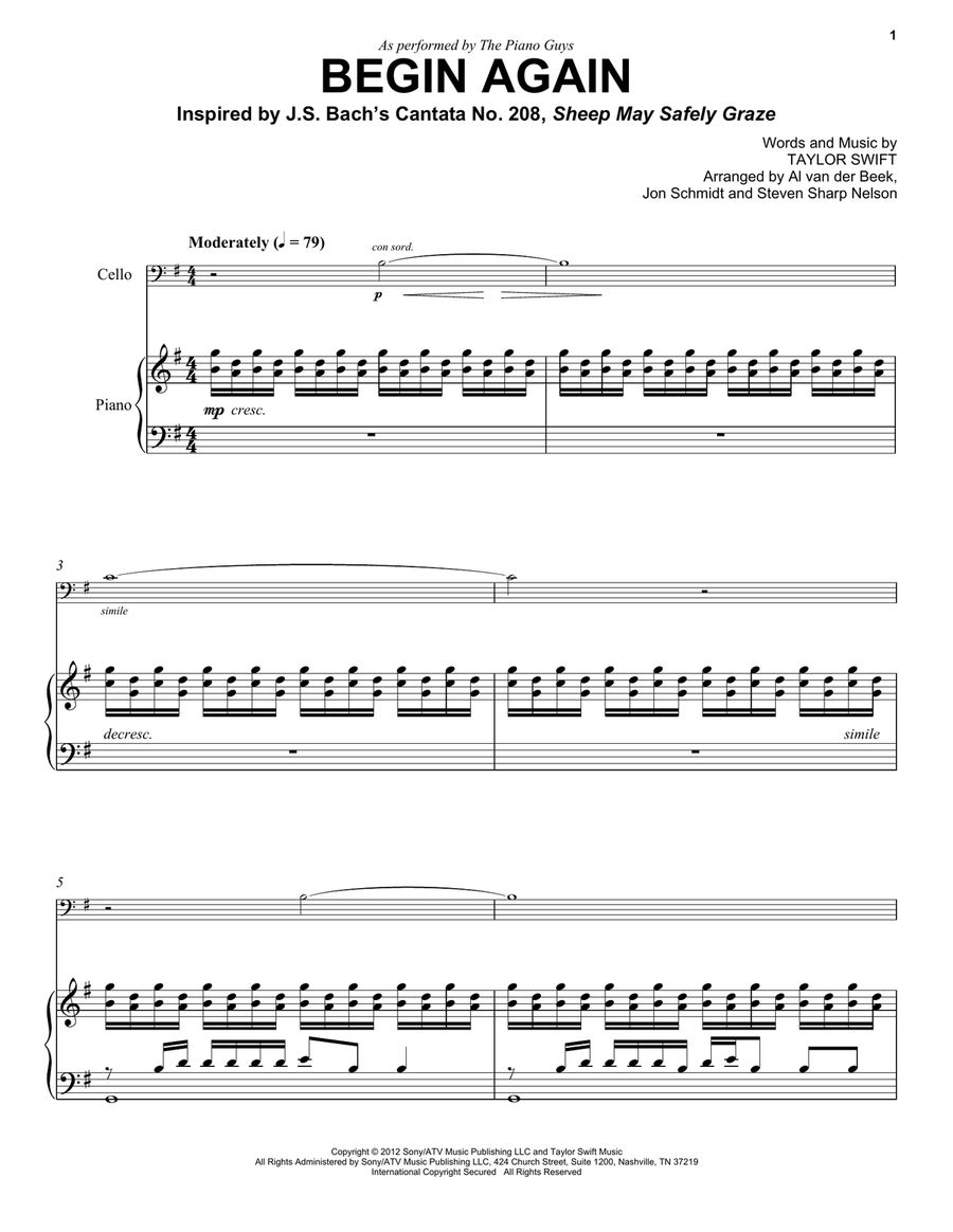 Begin Again Begin Again Piano Solo scores gallery preview page 1