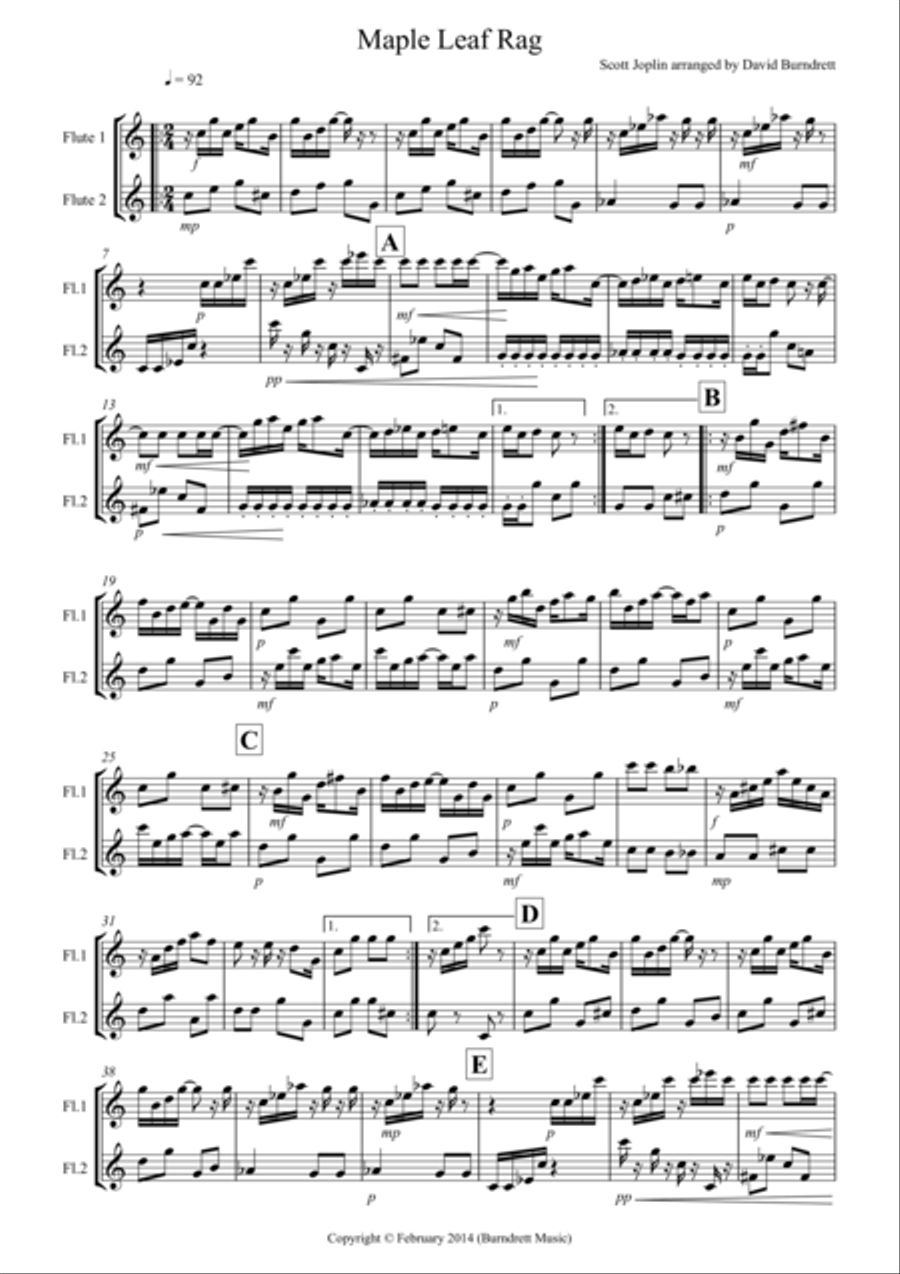 Maple Leaf Rag for Flute Duet Flute Duet scores gallery preview page 1