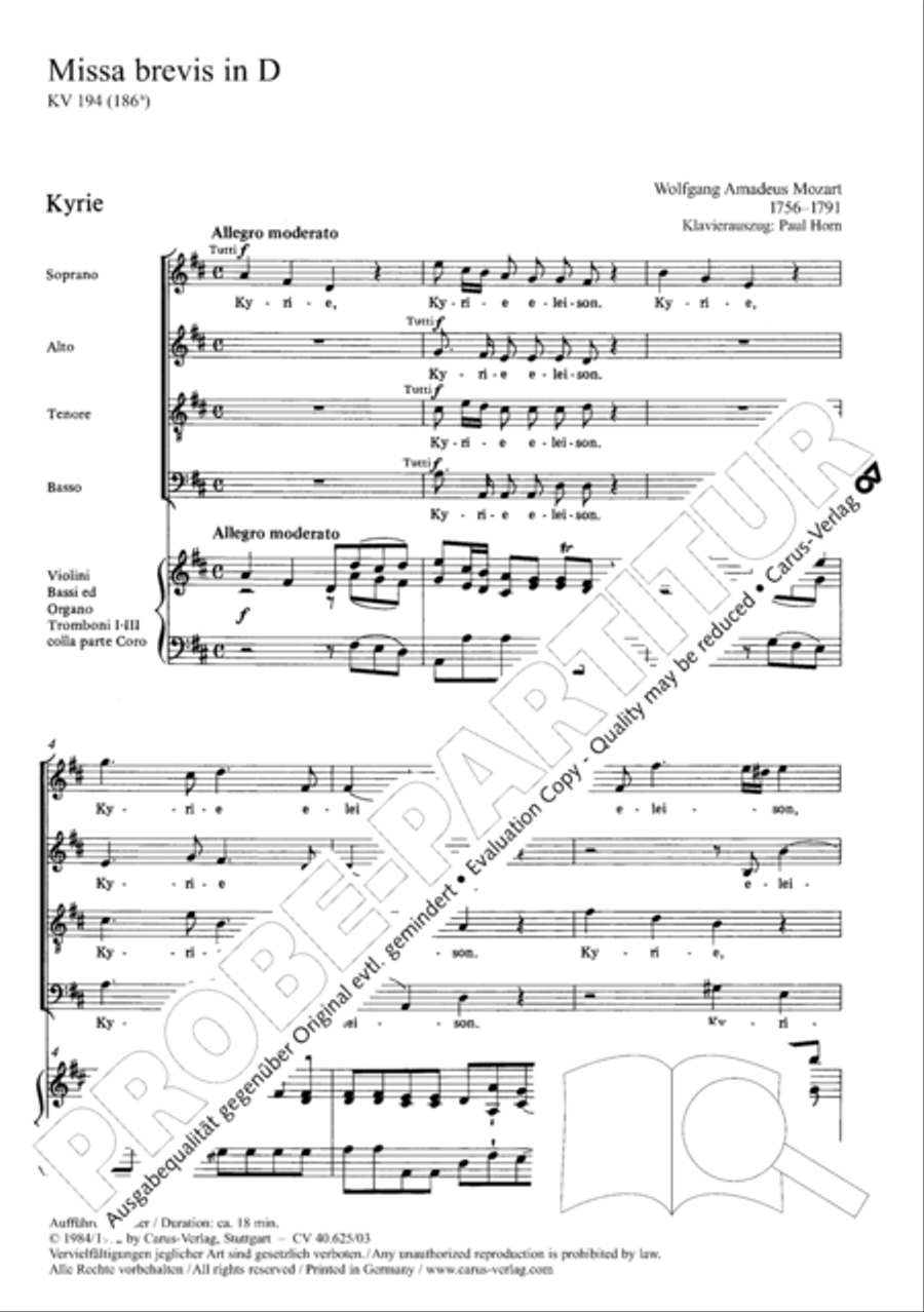 Missa brevis in D Major, K. 194 4-Part scores gallery preview page 4