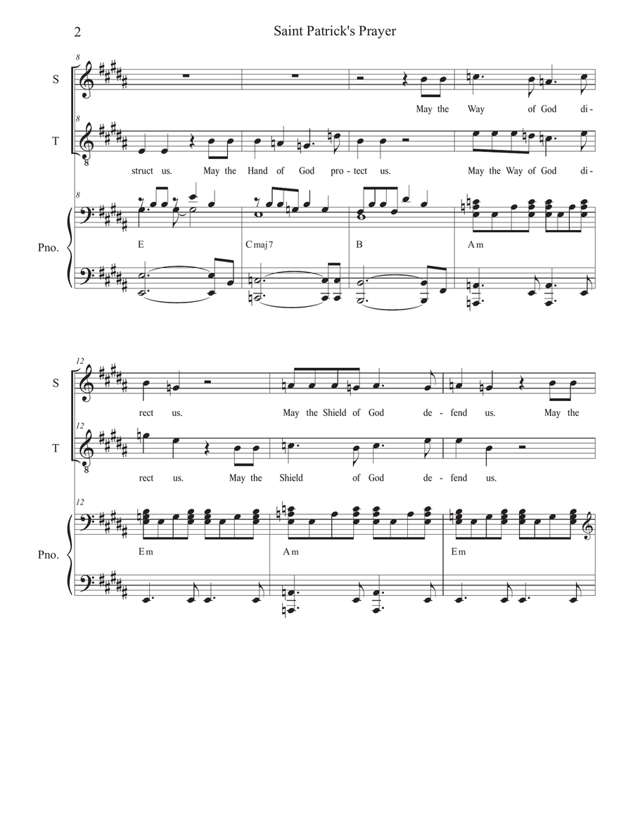Saint Patrick's Prayer (2-part choir - (Soprano and Tenor) 2-Part scores gallery preview page 2