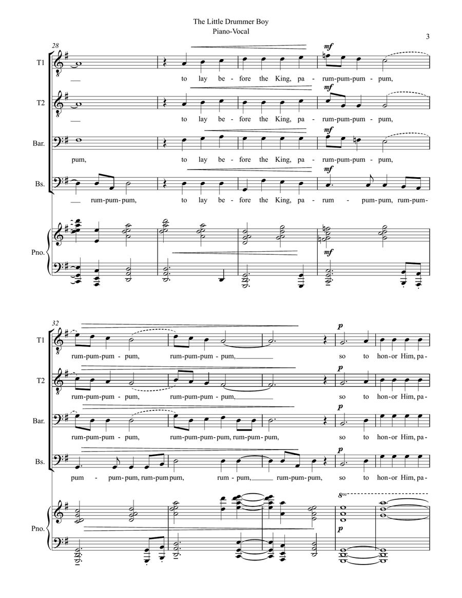 The Little Drummer Boy TTBB scores gallery preview page 3