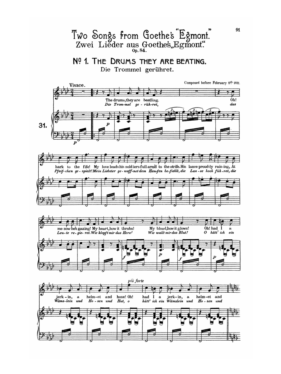 Beethoven: Songs (Complete)-- 66 songs, mostly for Medium Voice (German/English)