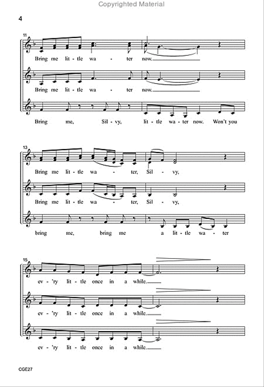 Bring Me Little Water, Silvy (SSAA a cappella with opt. percussion) SSAA scores gallery preview page 3