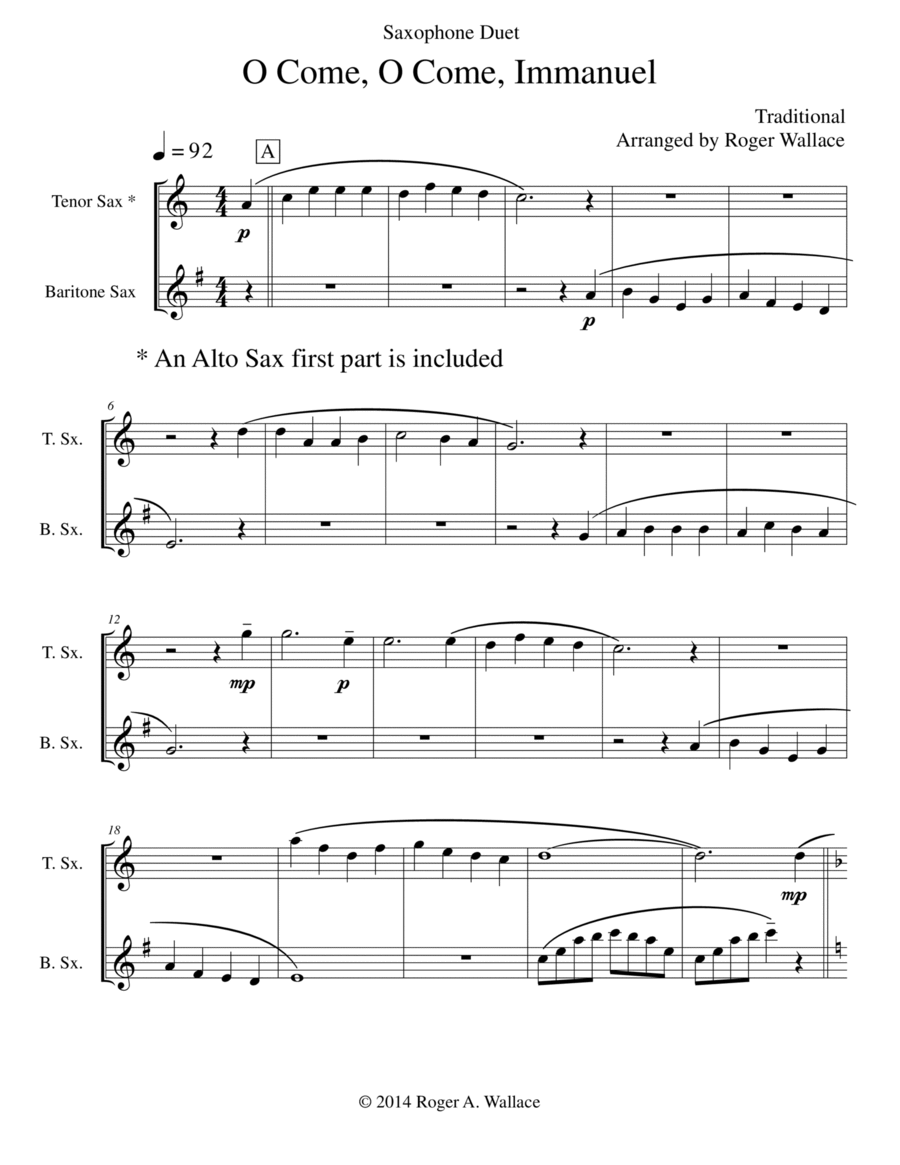 O Come, O Come, Immanuel (Emmanuel) - Sax Duet Woodwind Duet scores gallery preview page 1