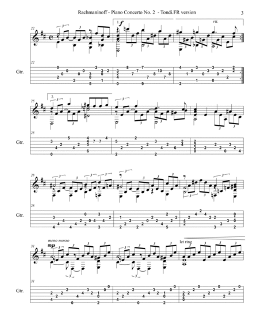 Rachmaninoff Piano Concerto No.2 Adagio Sustenuto Guitar Complete Acoustic Guitar scores gallery preview page 3