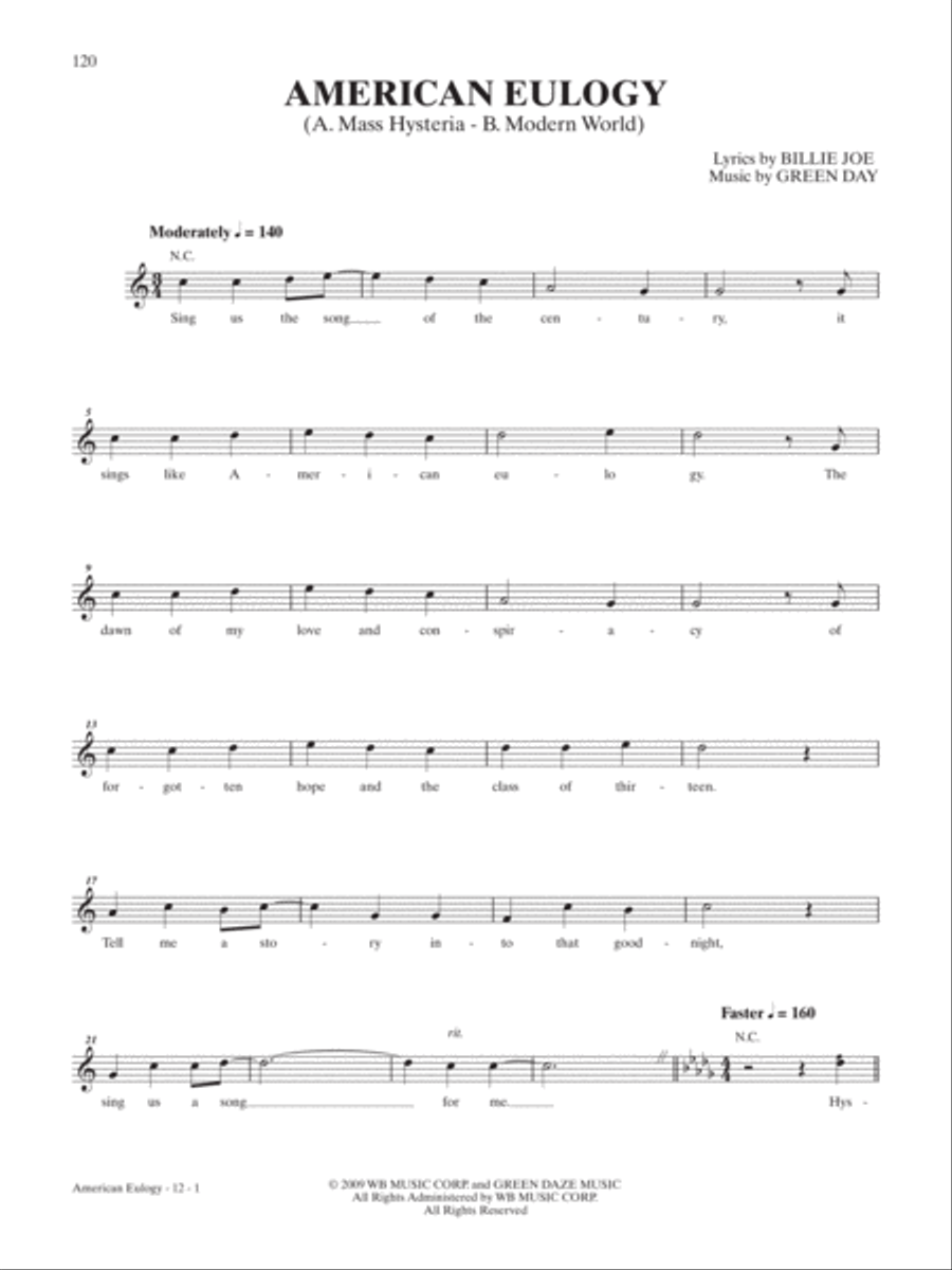 American Eulogy (A: Mass Hysteria B: Modern World) Guitar Tablature scores gallery preview page 1