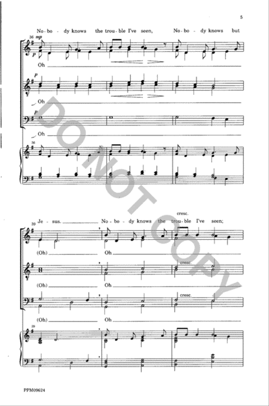Sometimes I Feel Like A Motherless Child/Nobody Knows the Trouble I've Seen A Cappella scores gallery preview page 6
