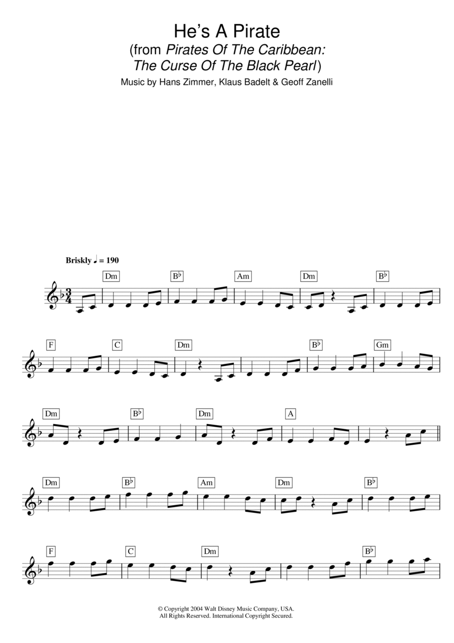 He's A Pirate (from Pirates Of The Caribbean: The Curse Of The Black Pearl) Piano scores gallery preview page 1