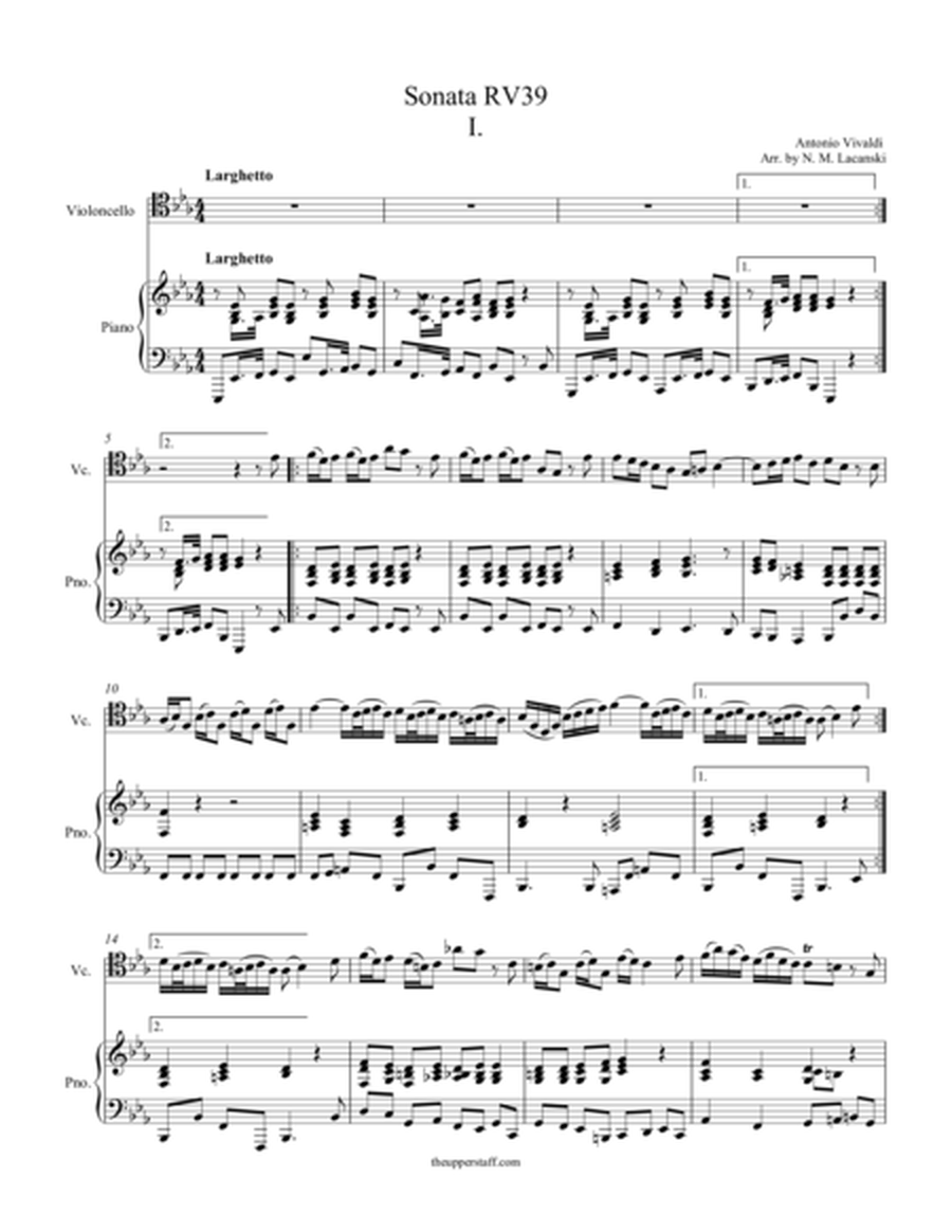 Cello Sonata in E Flat RV39 Movement I