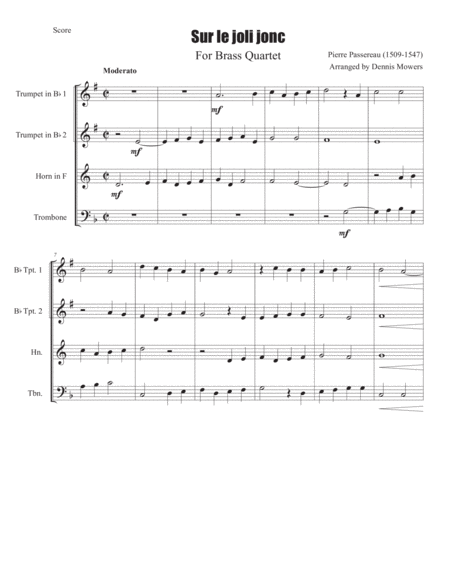 "Sur le joli jonc" for Brass Quartet - Pierre Passereau image number null