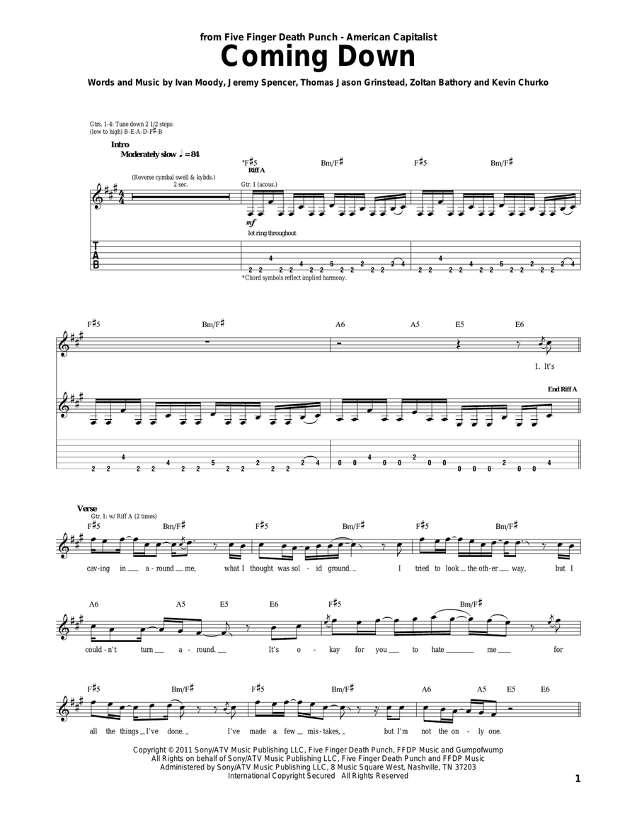 Coming Down Acoustic Guitar scores gallery preview page 1