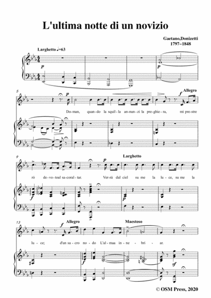 Donizetti-L'ultima notte di un novizio,in E flat Major,for Voice and Piano