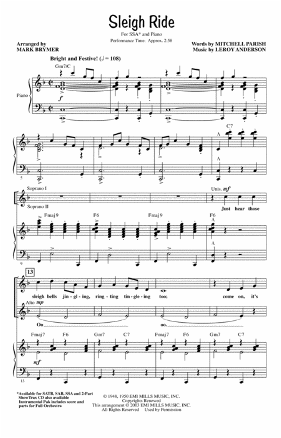 Sleigh Ride (arr. Mark Brymer) SSA scores gallery preview page 1