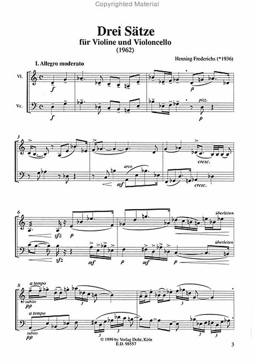 Drei Sätze für Violine und Violoncello (1962)