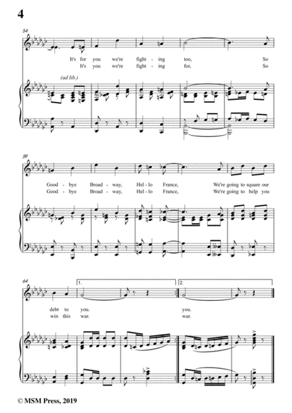 Billy Baskette-Good Bye Broadway,Hello France,in G flat Major,for Voice&Piano  Digital Sheet Music