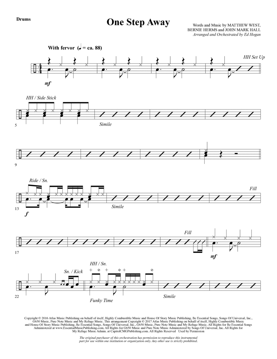 One Step Away - Drums Choir scores gallery preview page 1