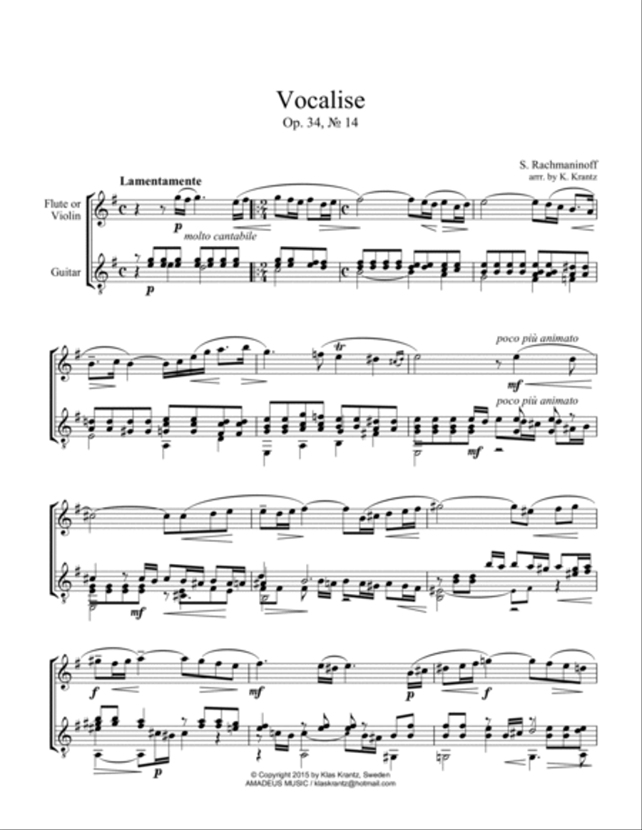 Vocalise Op. 34 for flute/violin and guitar Flute scores gallery preview page 2
