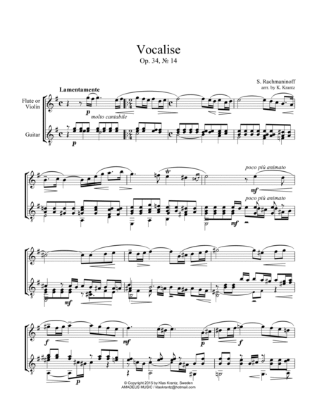 Vocalise Op. 34 for flute/violin and guitar image number null