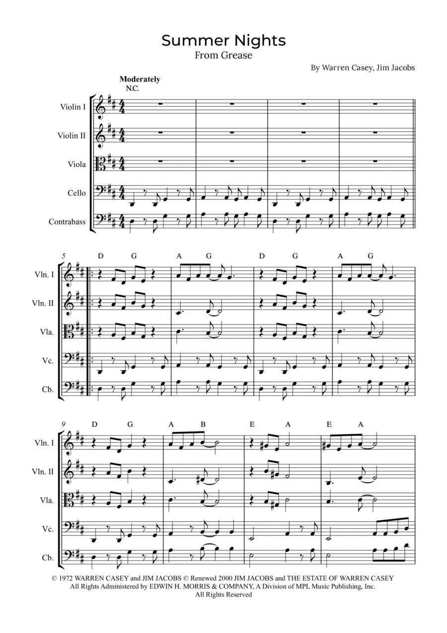 Summer Nights String Quintet scores gallery preview page 1