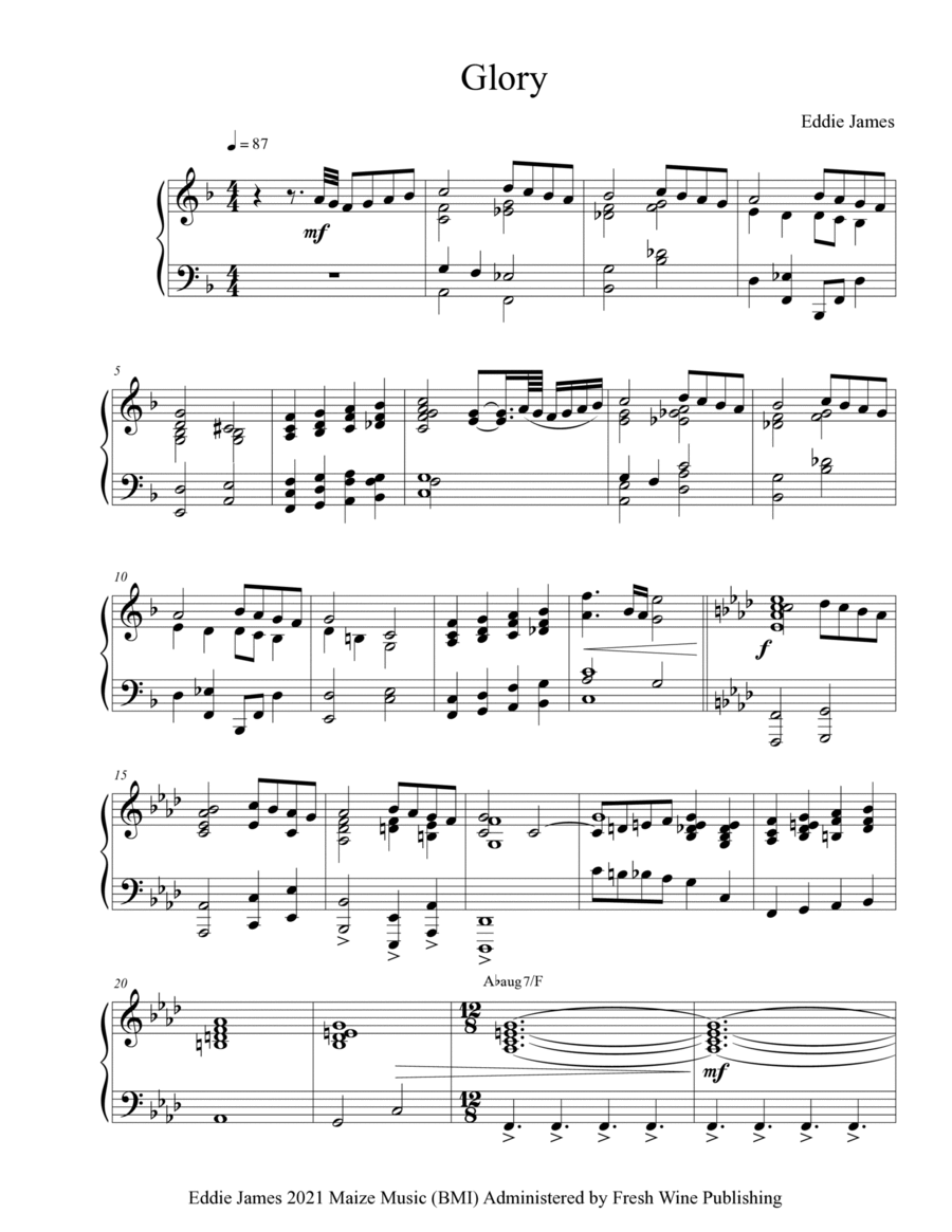 Glory Piano Solo scores gallery preview page 1