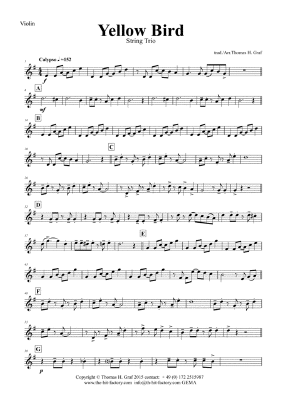Yellow Bird - Haitian Folk Song - Calypso - String Trio String Trio scores gallery preview page 5