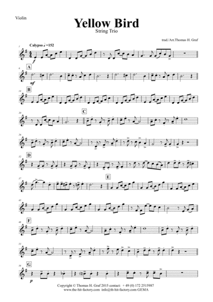 Yellow Bird - Haitian Folk Song - Calypso - String Trio image number null